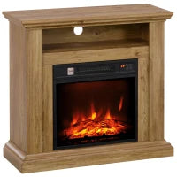 Caminetto Elettrico 1800W con Fiamma 3D, Timer e Telecomando, in Legno, Metallo e Vetro, 81.5x30x76.2 cm, Marrone