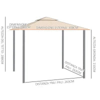 Gazebo da Giardino 3x3 m con Tenda Parasole Laterale, Altezza 288 cm, Cachi
