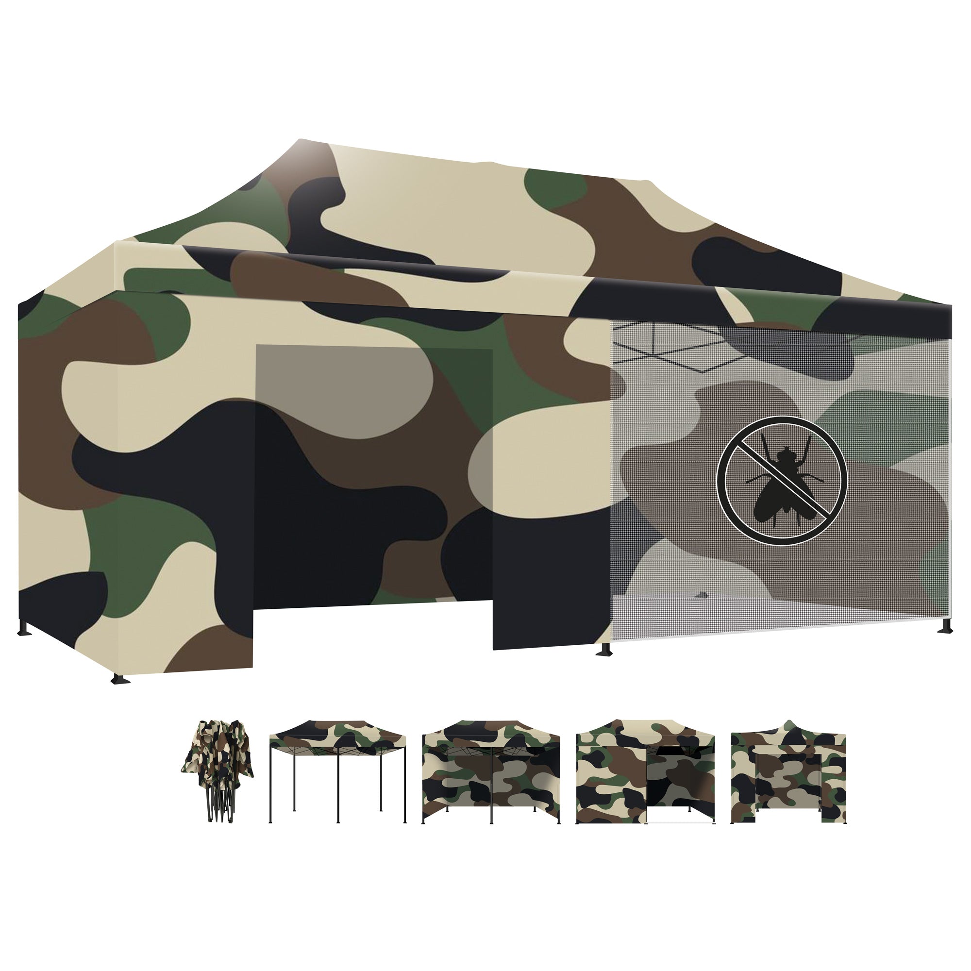 Taman Tenda / Gazebo Per Giardino 3X6 Impermeabile Tendone Pieghevole Fiere Mercati Con Teli Laterali Colore Camouflage