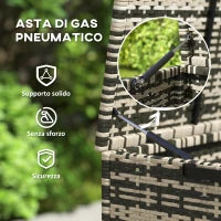 Baule da Esterno da 350L a 2 Livelli con Pistoni a Gas, Rattan PE e Acciaio, 118x57x69 cm, Grigio