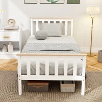 Letto Singolo in Legno, 210x98x82 cm, Legno Naturale e Bianco