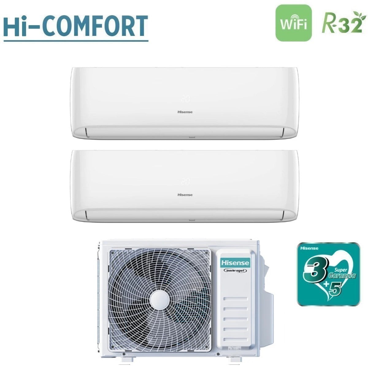 Condizionatore Dual Split Hisense Hi-Comfort 12+12 con 2AMW52U4RXC R-32 Wi-Fi Integrato