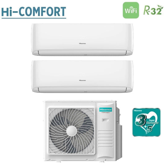 Climatizzatore Condizionatore Hisense Dual Split Inverter serie HI-COMFORT 18+18 con 5AMW105U4RQC R-32 Wi-Fi Integrato 18000+18000