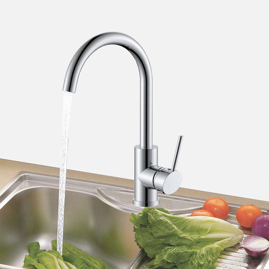 AICA Rubinetto miscelatore cucina per lavello collo di cigno, cromato