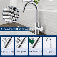 AICA Rubinetto miscelatore cucina per lavello collo di cigno, cromato