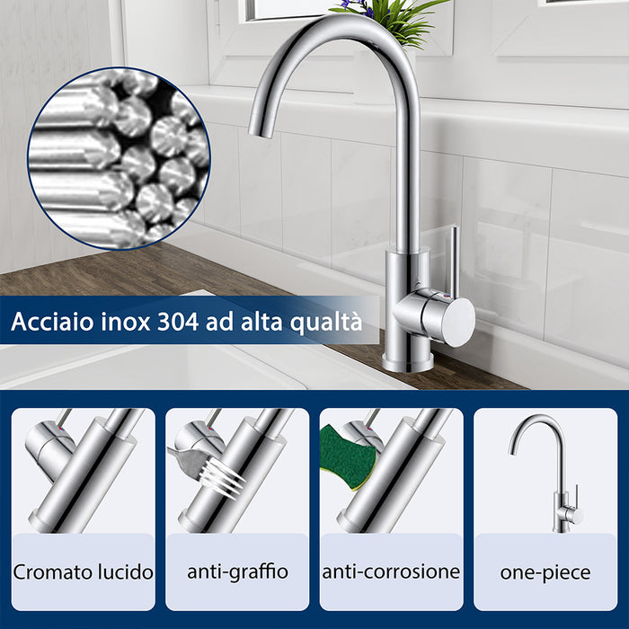 AICA Rubinetto miscelatore cucina per lavello collo di cigno, cromato