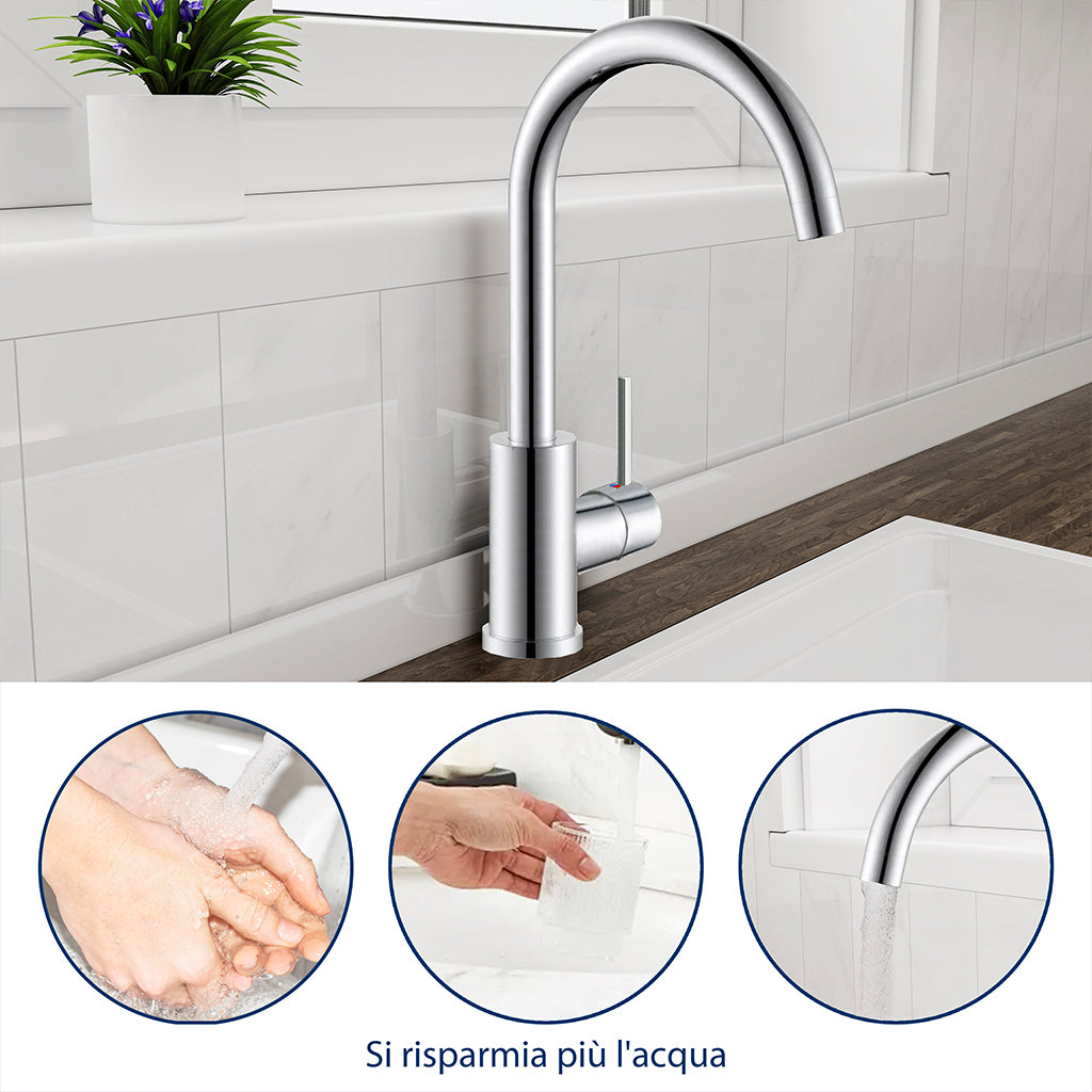 AICA Rubinetto miscelatore cucina per lavello collo di cigno, cromato