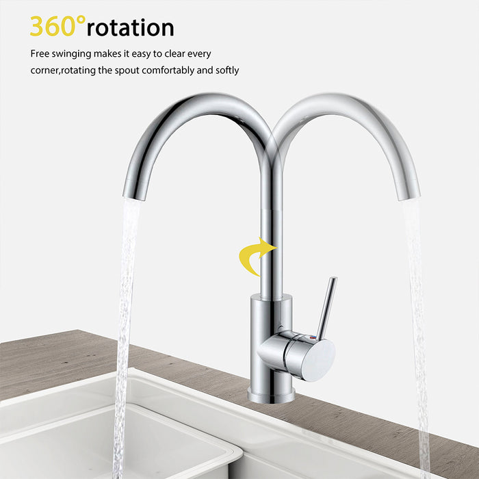 AICA Rubinetto da cucina miscelatore monocomando con beccuccio alto girevole 360, cromato