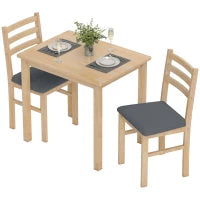 Set tavolo da pranzo 3 pezzi con 2 sedie, Tavolo da cucina per spazi compatti, sedie imbottite, risparmio spazio, MDF, Legno naturale