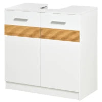 kleankin Mobile Sotto Lavabo Bagno con Antine in MDF e Bambù 60x30x60.5cm - Bianco e Color Legno