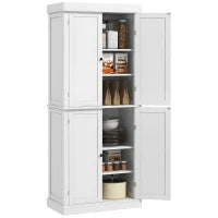 Mobile Cucina Alto con 6 Ripiani Regolabili e 2 Ante in Legno, 76x40.5x184 cm, Bianco