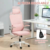 Sedia da Ufficio Regolabile e Reclinabile con Poggiatesta Rimovibile, in Tessuto a Rete, 60x59x114-122 cm, Rosa