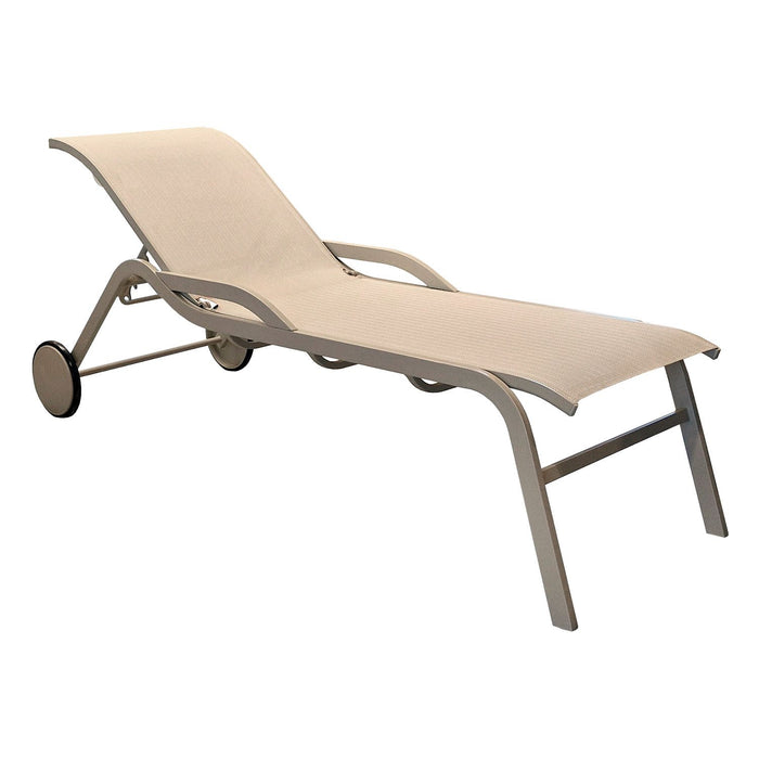 SINED Chaise Lounge in alluminio con ruote tessuto crema design moderno e funzionale codice CHAISE-LOUNGE-ARTURO-CREMA