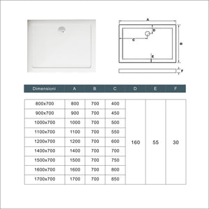 Piatto Doccia 80x70cm Bianco Spessore di 3 cm in Pietra Artificiale e Resina Minerale Mista Piletta Extra Piatta Sottile e Tubo inclusi