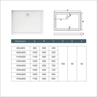 Piatto Doccia 120x80cm Bianco Spessore di 3 cm in Pietra Artificiale e Resina Minerale Mista Piletta Extra Piatta Sottile e Tubo inclusi