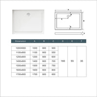 Piatto Doccia 120x90cm Bianco Spessore di 3 cm in Pietra Artificiale e Resina Minerale Mista Piletta Extra Piatta Sottile e Tubo inclusi