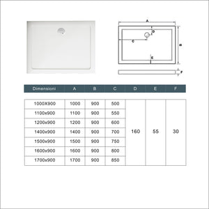 Piatto Doccia 110x90cm Bianco Spessore di 3 cm in Pietra Artificiale e Resina Minerale Mista Piletta Extra Piatta Sottile e Tubo inclusi