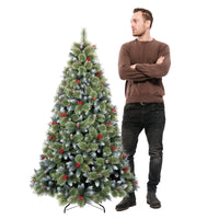 Cortina - Albero di Natale Innevato in PVC e PP con Pigne e Bacche Ø83x150H, 572 Punte