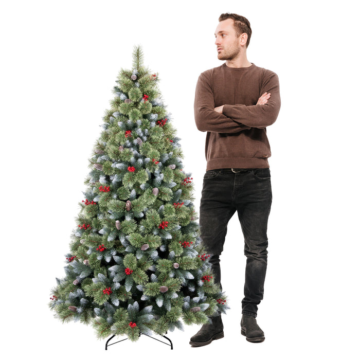 Cortina - Albero di Natale Innevato in PVC e PP con Pigne e Bacche Ø83x150H, 572 Punte