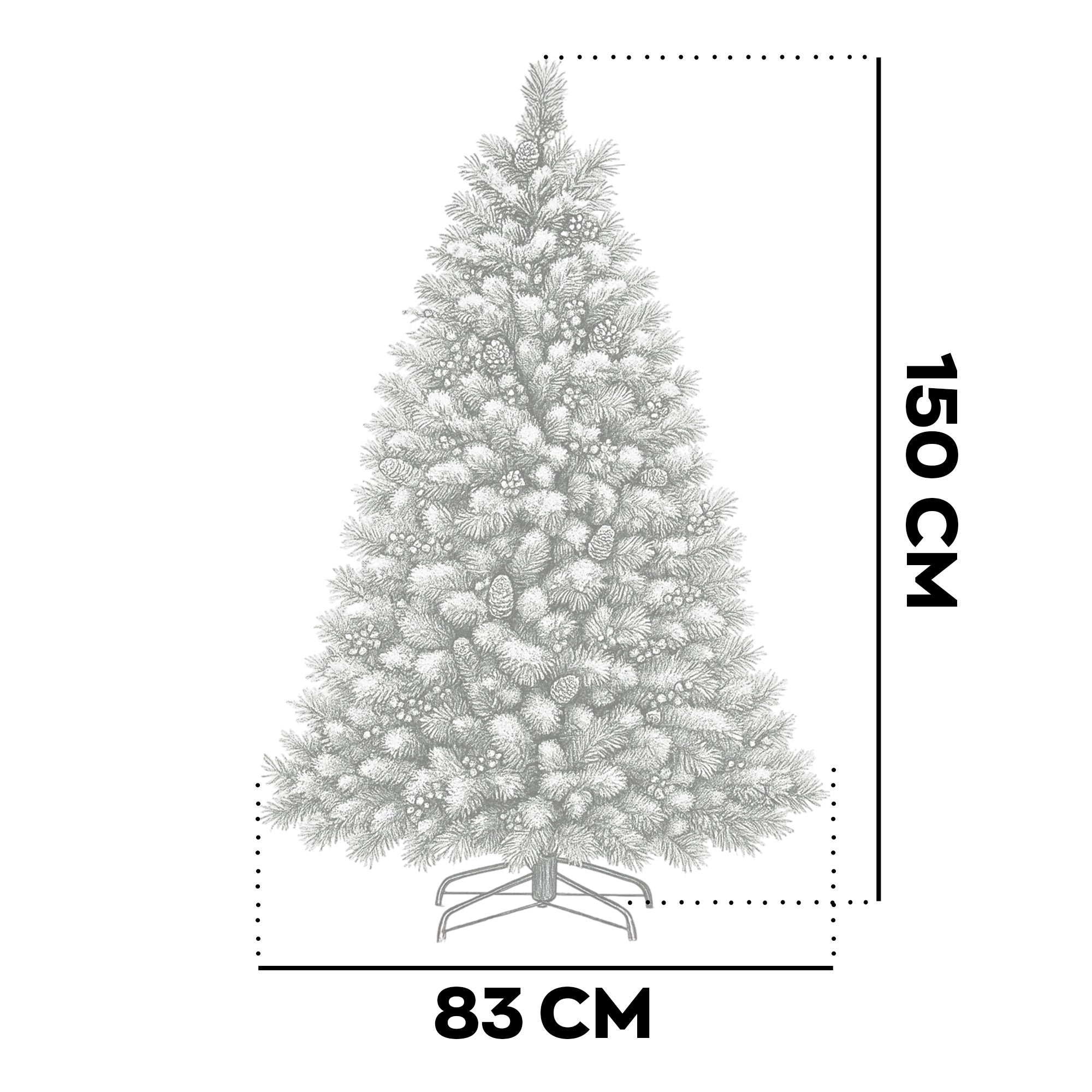 Cortina - Albero di Natale Innevato in PVC e PP con Pigne e Bacche Ø83x150H, 572 Punte