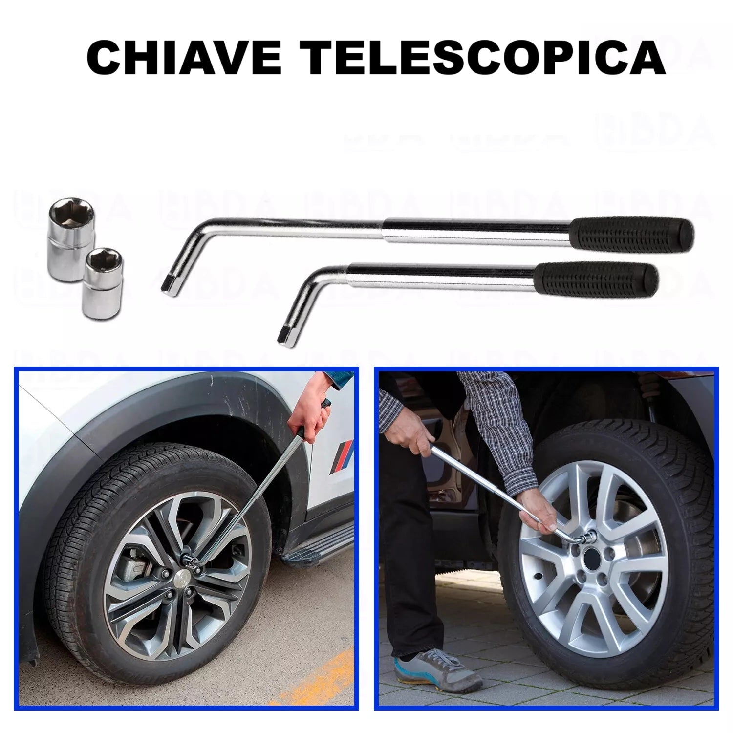 CHIAVE TELESCOPICA SVITA E AVVITA BULLONI RUOTE AUTO CAMPER 17-19-21-23 mm