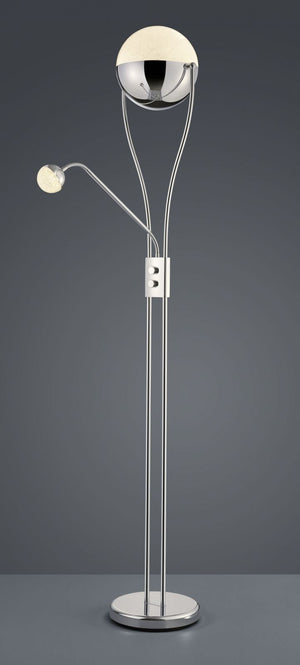 CHRIS PIANTANA LED 18W · 1x 2000lm, 3000K- 3,8W · 1x 350lm, 3000K CROMO MEZZA SFERA + LAMPADA DA LETTURA EFFETTO GHIACCIO H. 180CM