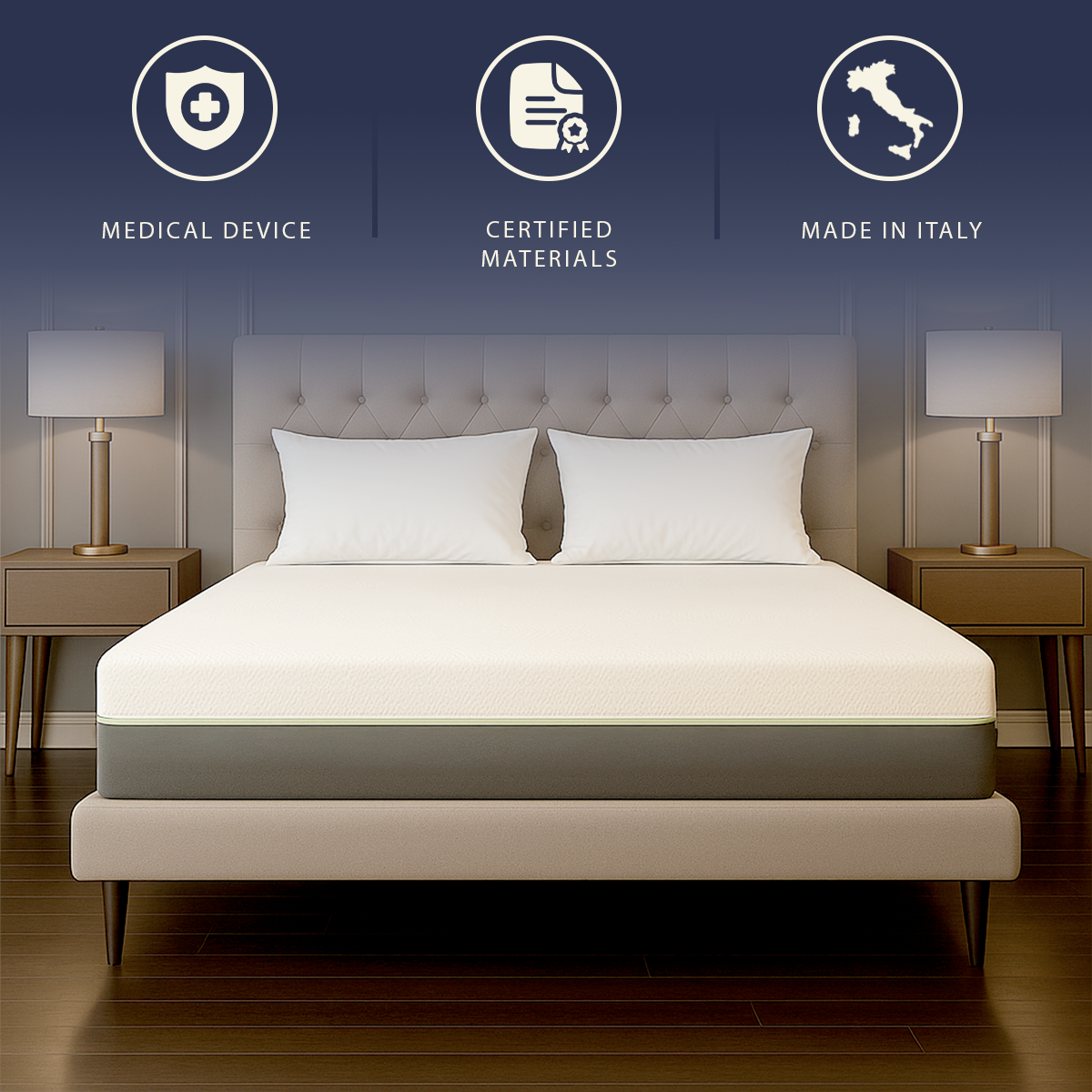 Materasso singolo 90 X 190 in Memory Foam Breeze e Molle Insacchettate | Altezza 25 cm | Dispositivo Medico Classe 1 | Traspirante, Anallergico e Antibatterico | Sfoderabile