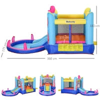 Castello Gonfiabile Gigante e Rimbalzante per Bambini 3-8 Anni con Scivolo, Piscina e Gonfiatore 3.6x1.75x1.8m