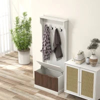 Mobile Appendiabiti 3 in 1 con 4 Ganci e Panca Contenitore, in Legno, 71.5x39.5x170 cm, Bianco