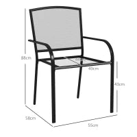 Set 2 Sedie da Giardino Impilabili Salvaspazio con Braccioli in Acciaio, Nero