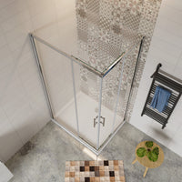 70x110x195 cm Box Doccia Angolare Doppie Porte Scorrevoli in Vetro 6mm Temperato Anticalcare Trasparente e Telaio Cromo Lucido