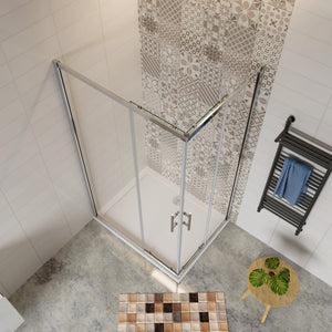 70x110x195 cm Box Doccia Angolare Doppie Porte Scorrevoli in Vetro 6mm Temperato Anticalcare Trasparente e Telaio Cromo Lucido