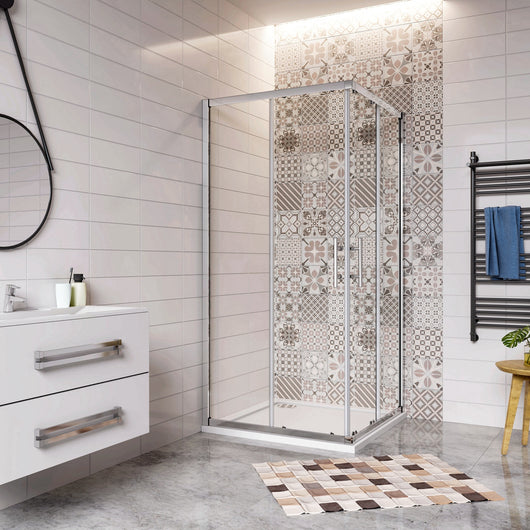 100x100x195 cm Box Doccia Angolare Doppie Porte Scorrevoli in Vetro 6mm Temperato Anticalcare Trasparente e Telaio Cromo Lucido