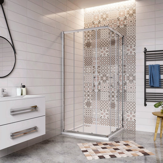 70x70x195 cm Box Doccia Angolare Doppie Porte Scorrevoli in Vetro 6mm Temperato Anticalcare Trasparente e Telaio Cromo Lucido