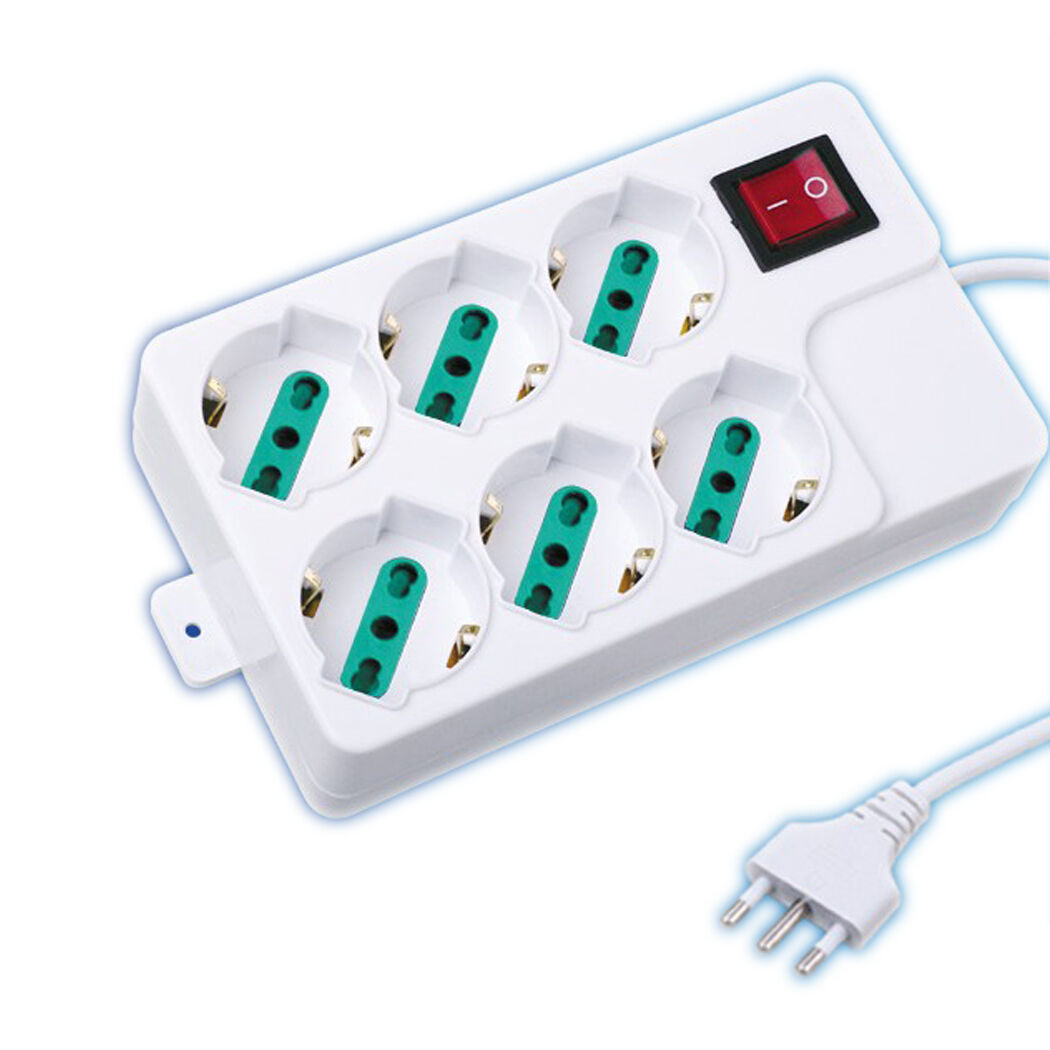 CIABATTA MULTIPRESA ELETTRICA  6 POSTI SCHUKO 10-16A INTERRUTTORE 2500W 1,5MT