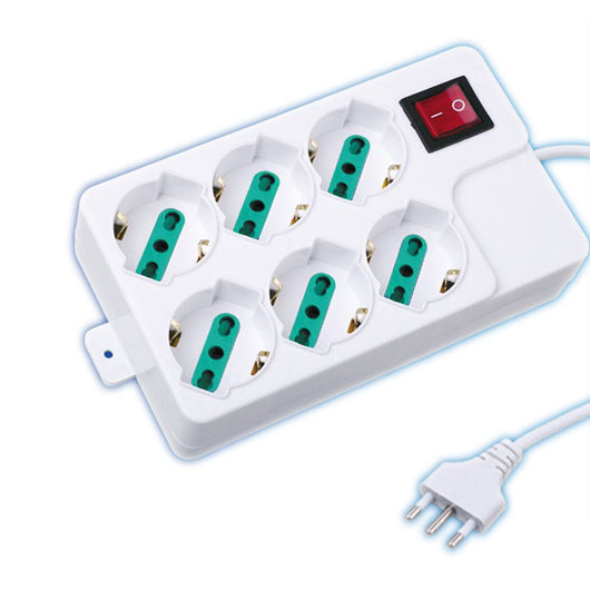 CIABATTA MULTIPRESA ELETTRICA  6 POSTI SCHUKO 10-16A INTERRUTTORE 2500W 1,5MT