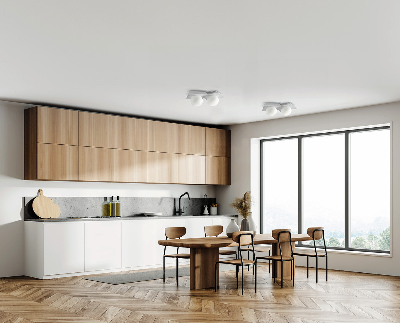 CICLADI lampada da soffitto 2 Luci in gesso bianca attacco GX53 l.44,5cm