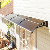 Pensilina da Esterno per Finestre e Porte, in Policarbonato e Alluminio, 303x100x26cm - Marrone