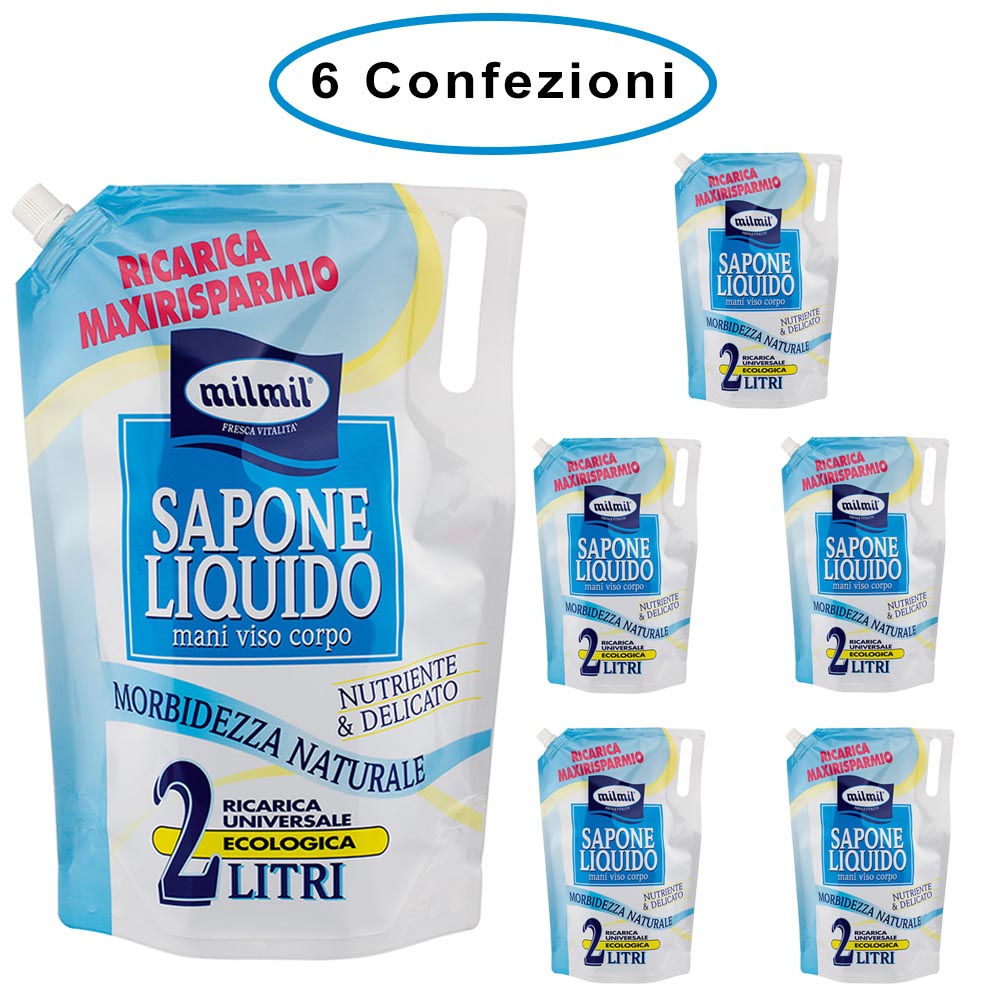 Mil mil sapone liquido morbidezza naturale ricarica maxi risparmio 6 confezioni da 2000 ml