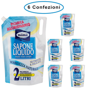 Mil mil sapone liquido morbidezza naturale ricarica maxi risparmio 6 confezioni da 2000 ml
