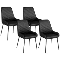 Set 4 Sedie da Pranzo Imbottite, Ergonomiche e Trapuntate a Diamante, in Pelle PU e Acciaio, 49x60x89 cm, Nero