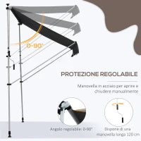 Tenda da Sole da Esterno 2x1.5m a Rullo con Manovella, Altezza e Angolazione Regolabile, Grigio