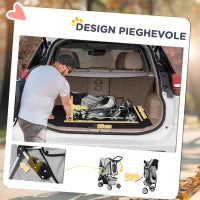 Passeggino per Cani Pieghevole con Portabicchieri e Cestino, in Acciaio e Poliestere, 75x45x97 cm, Grigio