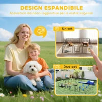 Recinto per Cani e Cuccioli con 12 Pannelli Modulabili e 2 Ingressi, 80x1.5x60cm