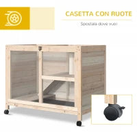 Conigliera in Legno a 2 Piani con Casetta, Rampa e Vassoio Estraibile, 91.5x53.3x73cm