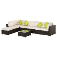 Mobili da Giardino in Rattan e Alluminio Set 8 Pezzi, Salotto da Giardino Componibile con Divani e Tavolino da Esterno