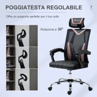 Sedia da Ufficio Ergonomica Inclinabile a 130° con Supporto Lombare e Cervicale, 58x62.5x112-120cm