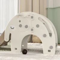 Scivolo per Bambini da Interno 3 in 1 con Canestro e Design a Elefante, Età 1-3 Anni, Bianco Crema