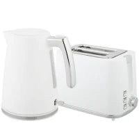 Set Bollitore Elettrico da 1.7L 2200W con Termostato e Tostapane Doppio con 7 Livelli di Doratura, Bianco