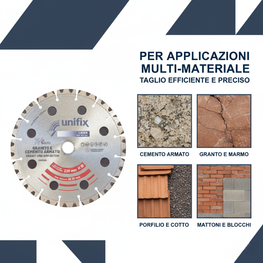 Disco diamantato x-term laser per taglio di materiali duri Ø 230 h 10 x 2,5 mm